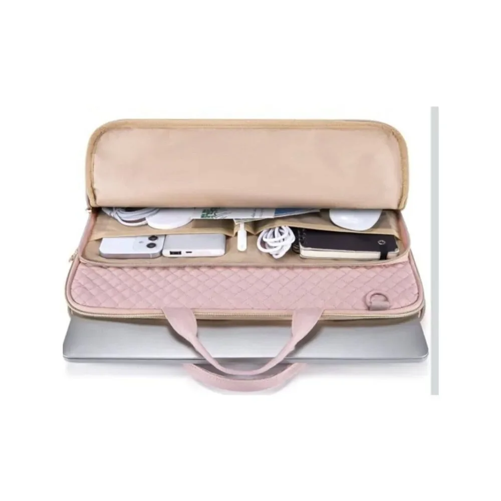 BAGSMART 15.6 Inch Laptop Case Sleeve Pale Pink Shoulder Strap Quilted Bag NWT
